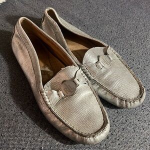 Ralph Lauren silver flats. Used, picks show blemishes. So comfy. Size 8